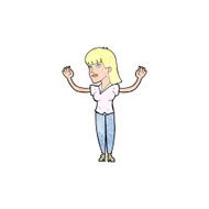 cartoon woman throwing hands in air N12