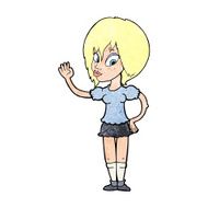 cartoon pretty woman waving N114