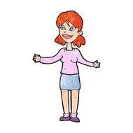 cartoon happy woman shruggin shoulders N4