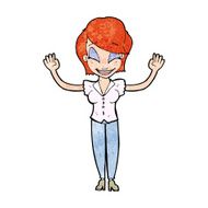 cartoon pretty woman with hands in air N12