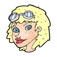 cartoon happy woman wearing aviator goggles N13