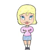 cartoon woman gesturing at self N38