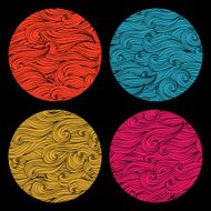 Set colored round shape made of waves ornaments