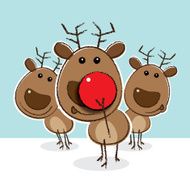 Reindeer with Clown&#039;s Red Nose in front of Herd