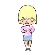 cartoon woman making Who Me? gesture N60