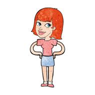 cartoon happy woman with hands on hips N24