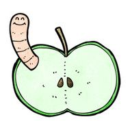 Cartoon Apple With Worm N76
