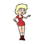 cartoon worried woman in dress pointing N13