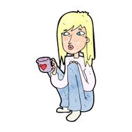 cartoon woman sitting with cup of coffee N13