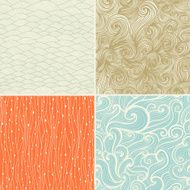 Set of four seamless abstract hand-drawn pattern waves backgrou