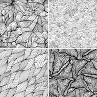 Set of four seamless abstract hand-drawn pattern waves backgrou N3