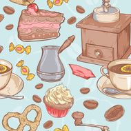 Sweet coffee and candies seamless pattern