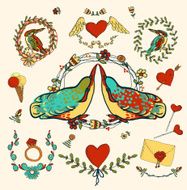 Vintage frames and hand-drawn Love decorative elements