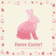 Easter cute scribble bunny silhouette in decorative frame