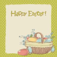 Vintage Easter card with basket full of colorful painted eggs N2