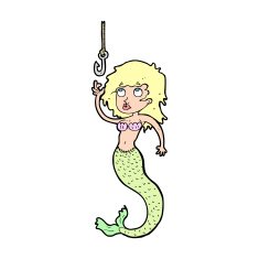 cartoon mermaid and fish hook N12