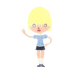cartoon waving woman N168