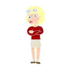 cartoon woman with crossed arms and safety goggles N12