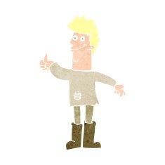 cartoon positive thinking man in rags N12