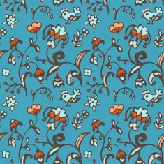 Seamless vector pattern birds and flowers