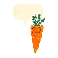 retro cartoon carrot with speech bubble