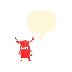 retro cartoon little devil with speech bubble N2