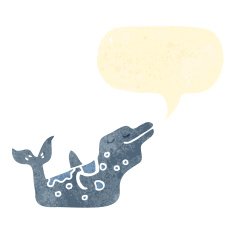 retro cartoon dolphin with speech bubble