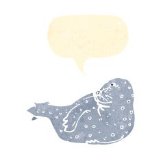 retro cartoon seal with speech bubble