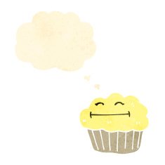 retro cartoon cupcake with thought bubble