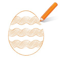 Orange Pencil Drawing Easter Egg with Wavy Stripes