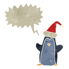 retro cartoon penguin with speech bubble