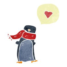retro cartoon penguin with speech bubble N3