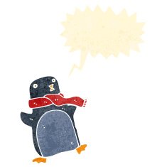 retro cartoon penguin with speech bubble N4