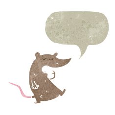 retro cartoon rat with speech bubble