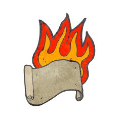 retro cartoon burning scroll
