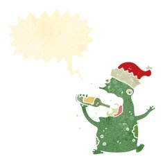 retro cartoon chirstmas party frog