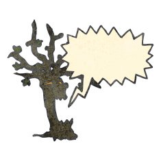 retro cartoon spooky tree with speech bubble