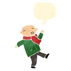 retro cartoon talking bald man