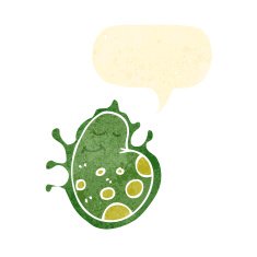 retro cartoon germ with speech bubble