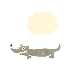 retro cartoon little dog with thought bubble
