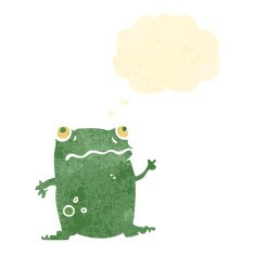 retro cartoon frog with thought bubble N3