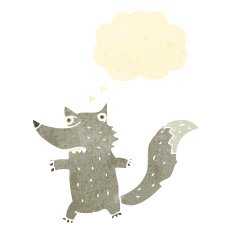 retro cartoon wolf with thought bubble