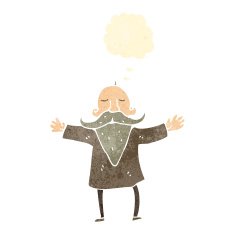 retro cartoon bearded man with thougth bubble