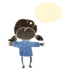 retro cartoon happy girl with thought bubble