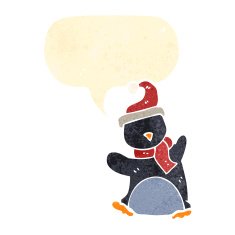 retro cartoon penguin with speech bubble N5