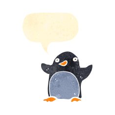retro cartoon penguin with speech bubble N7
