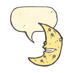 retro cartoon moon with speech bubble