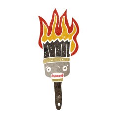 retro cartoon flaming paint brush