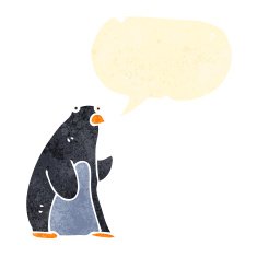 retro cartoon penguin with speech bubble N9