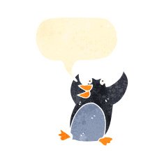 retro cartoon penguin with speech bubble N10